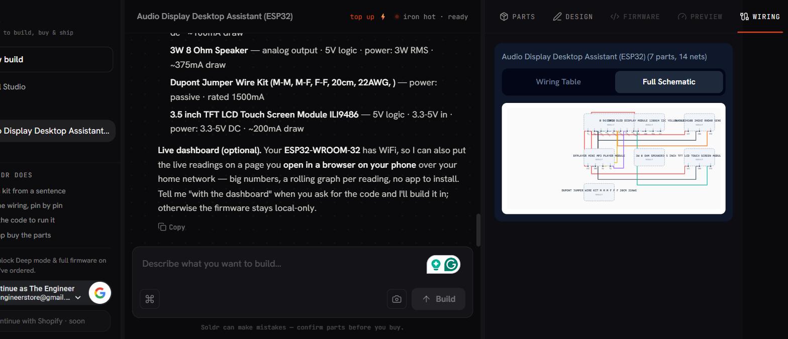 Soldr full schematic for the 7-part desktop assistant build