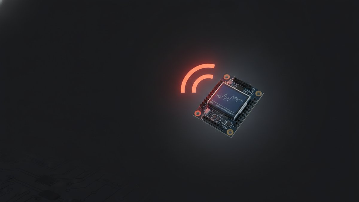 ESP32 IoT kit with OLED display showing readings